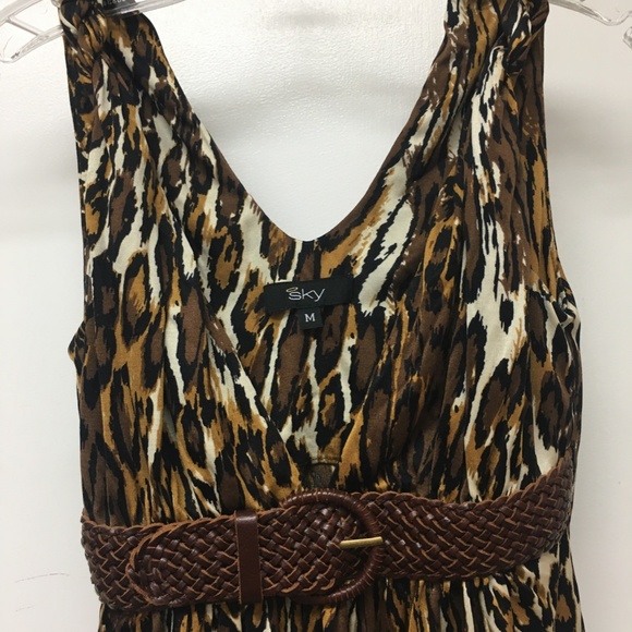 SKY BRAND SILK ANIMAL LEOPARD PRINT TOP LEATHER BELT EUC - Picture 2 of 7